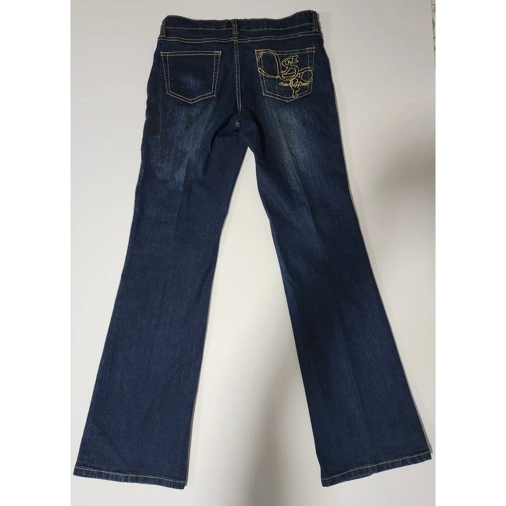 Southpole Y2K Womens Flare Jeans Dark Wash Gold Embroidered Streetwear Size 9